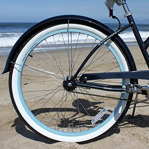 sixthreezero Women's 1-Speed 26-Inch Beach Cruiser Bicycle, Classic Dark Blue w/Brown Seat/Grips