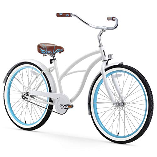 sixthreezero Women's Single Speed Beach Cruiser Bicycle, BE White/Blue, 26" Wheels/17" Frame