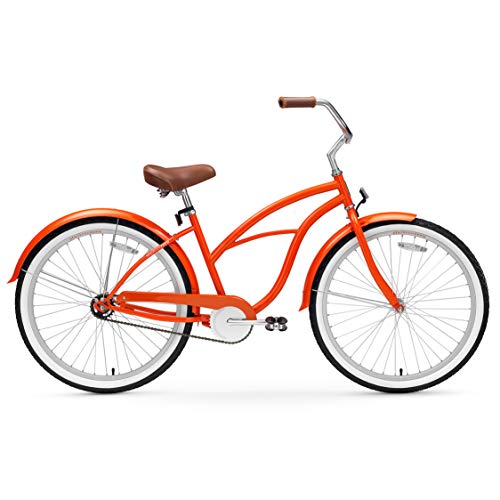 sixthreezero Women's 1-Speed 26-Inch Beach Cruiser Bicycle, Dreamcycle Orange w/Brown Seat/Grips