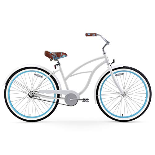 sixthreezero Women's Single Speed Beach Cruiser Bicycle, BE White/Blue, 26" Wheels/17" Frame