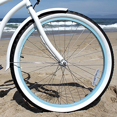 sixthreezero Women's Single Speed Beach Cruiser Bicycle, BE White/Blue, 26" Wheels/17" Frame