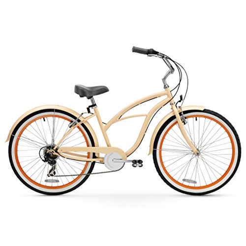 sixthreezero Scholar Women's 26" Seven Speed Beach Cruiser Bicycle, Cream with Black Seat and Grips