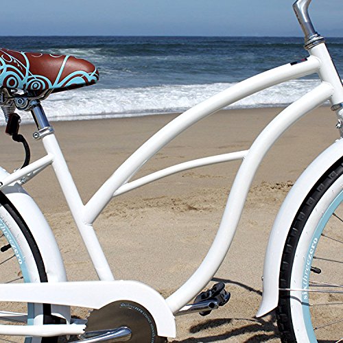 sixthreezero Women's Single Speed Beach Cruiser Bicycle, BE White/Blue, 26" Wheels/17" Frame