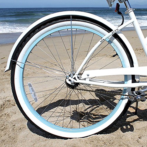 sixthreezero Women's Single Speed Beach Cruiser Bicycle, BE White/Blue, 26" Wheels/17" Frame