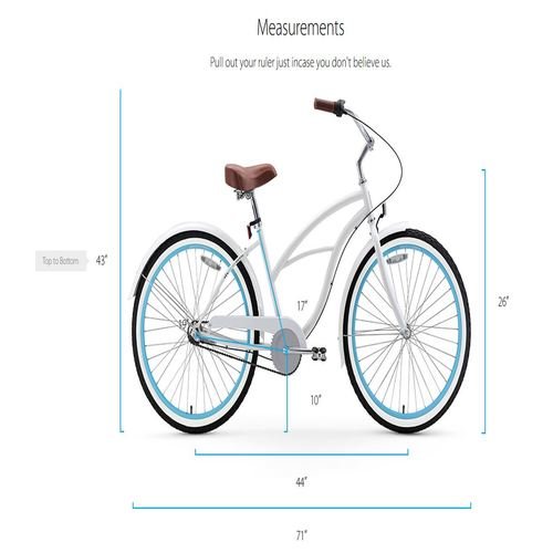 sixthreezero Women's Single Speed Beach Cruiser Bicycle, BE White/Blue, 26" Wheels/17" Frame