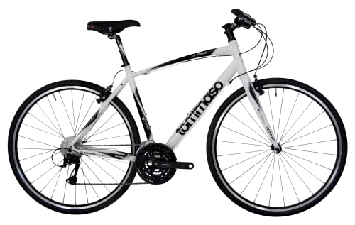 Tommaso La Forma Aluminum & Carbon Mens Hybrid Bike Women Road Bicycle Adult Bike Womens Hybrid Bikes City Bike Commuter Bike Mens Bike Touring Flat Bar Hybrid Bicycle - White - XL 60cm