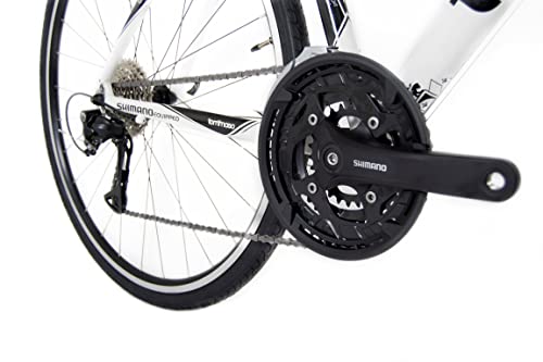 Tommaso La Forma Aluminum & Carbon Mens Hybrid Bike Women Road Bicycle Adult Bike Womens Hybrid Bikes City Bike Commuter Bike Mens Bike Touring Flat Bar Hybrid Bicycle - White - Large 58cm