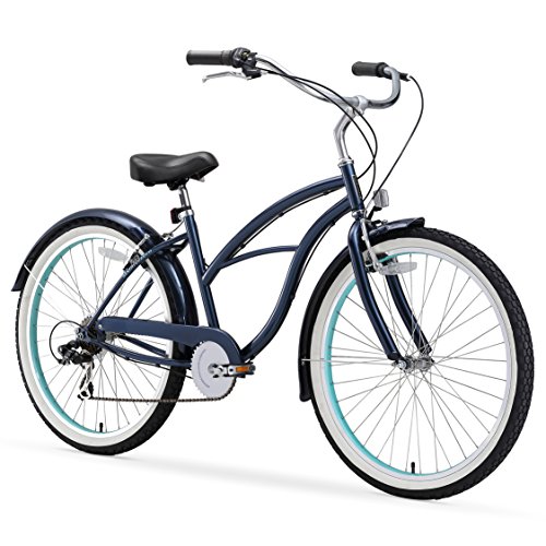 sixthreezero Classic Edition Women's 26" Seven Speed Beach Cruiser Bicycle, Dark Blue with Black Seat and Grips