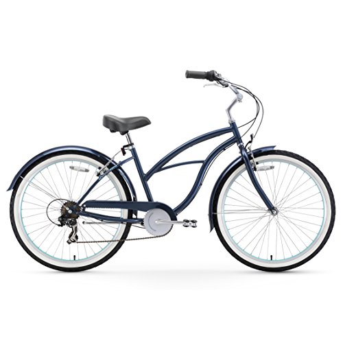 sixthreezero Classic Edition Women's 26" Seven Speed Beach Cruiser Bicycle, Dark Blue with Black Seat and Grips