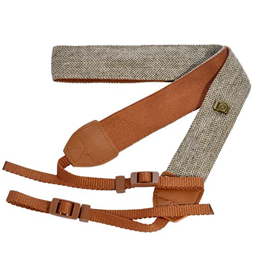 pangshi Universal Camera Shoulder Neck Strap Adjustable Vintage Belt Compatible with All DSLR Camcorder Canon Nikon Sony Pentax - White and Brown Weave