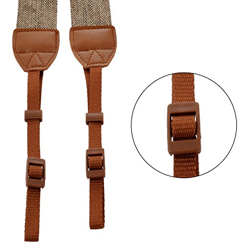 pangshi Universal Camera Shoulder Neck Strap Adjustable Vintage Belt Compatible with All DSLR Camcorder Canon Nikon Sony Pentax - White and Brown Weave