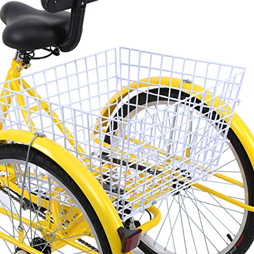 Ridgeyard 24" 6 Speed 3 Wheel Adult Cycling Pedal Tricycle Bicycle Trike Bike with Shopping Basket Yellow