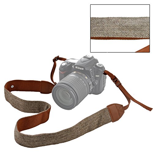 pangshi Universal Camera Shoulder Neck Strap Adjustable Vintage Belt Compatible with All DSLR Camcorder Canon Nikon Sony Pentax - White and Brown Weave