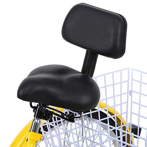 Ridgeyard 24" 6 Speed 3 Wheel Adult Cycling Pedal Tricycle Bicycle Trike Bike with Shopping Basket Yellow