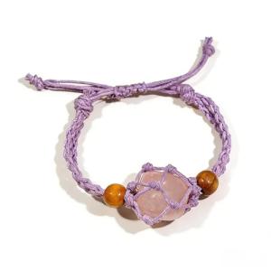 Adjustable Boho Macrame Bracelet with Rose Quartz