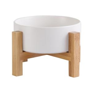 Elevated Ceramic Cat Bowl with Bamboo Stand