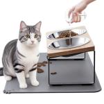 Tilted Elevated Cat Bowls with Food Mat