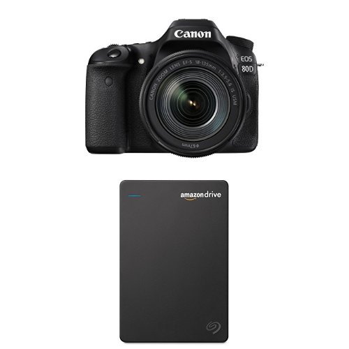 Canon EOS 80D Digital SLR Kit with EF-S 18-135mm f/3.5-5.6 Image Stabilization USM Lens (Black) with Seagate 1TB Hard Drive and 1-Year Amazon Drive