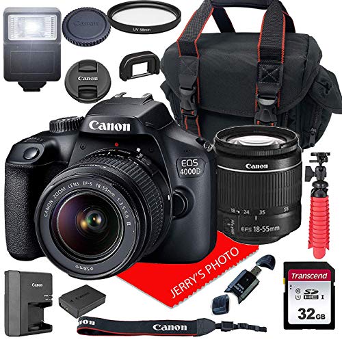 Canon EOS 4000D / Rebel T100 DSLR Camera w/Canon EF-S 18-55mm F/3.5-5.6 III Zoom Lens + Case + 32GB SD Card (15pc Bundle)