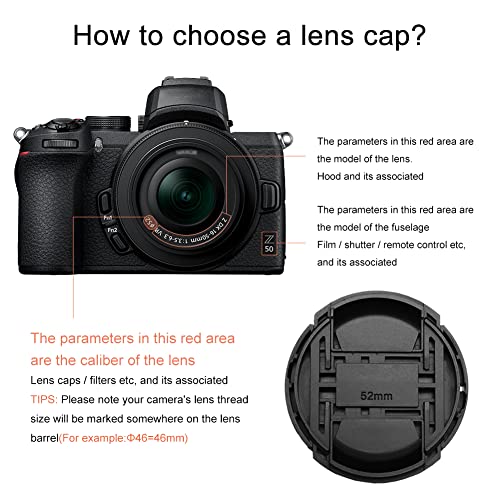 (2-Pack) 52MM Center Pinch Lens Cap for Nikon DSLR Camera with 18-55mm or 55-200mm Lens, D3200 D3100 D3000 D5200 D5100 D5000 D90 D80 D60 D40