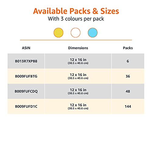 Amazon Basics Microfiber Cleaning Cloth, Non-Abrasive, Reusable and Washable, Pack of 144, Blue/White/Yellow, 16" x 12"