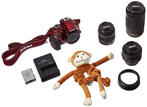 Nikon D3400 24.2 MP Triple Lens Ultimate Parent's Camera Kit, 3.0", Red