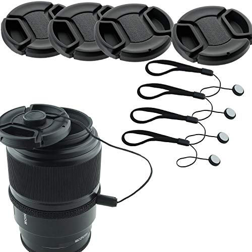 49mm Lens Cap Bundle - 4 Snap-on Lens Caps for DSLR Cameras - 4 Lens Cap Keepers - Microfiber Cleaning Cloth Included - Compatible Nikon, Canon, Sony Cameras (49mm)