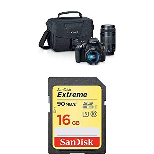 Canon Digital SLR Camera Kit [EOS Rebel T6] with EF-S 18-55mm and EF 75-300mm Zoom Lenses with SanDisk Extreme 16GB SDHC UHS-I Card - Black