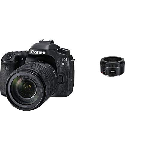 Canon Digital SLR Camera Body [EOS 80D] with EF-S 18-55mm f/3.5-5.6 Image Stabilization STM Lens and EF 50mm f/1.8 STM Lens - Black
