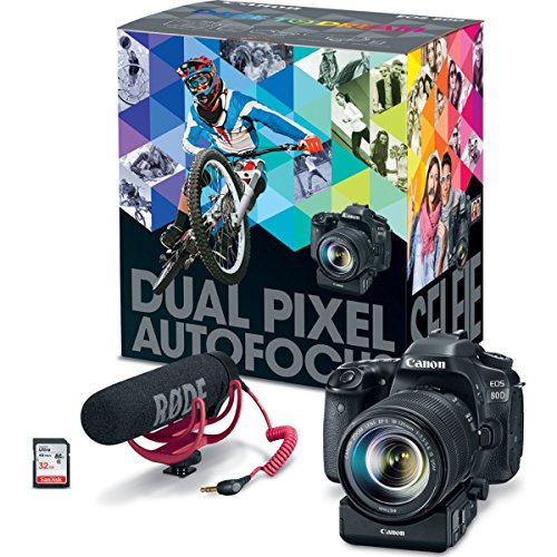 Canon Video Creator Kit, EOS 80D with EF-S 18–135mm Lens, Rode Videomic Go, and 32GB Sandisk Memory Card, Black
