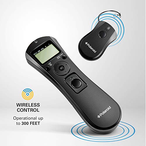Polaroid Wireless Camera Shutter Remote w/Interval Timer - Includes Receiver, Handheld Transmitter w/Backlit Display & Connector Cable - Transmitter Enables Shooting Mode Switching w/o Need of Adjusting Camera Settings - Battery Operated For Nikon D90, D3100, D3200, D5000, D5100, D5200, D5300, D7000, D7100, D600, D610, P7700, P7800 SLR Cameras
