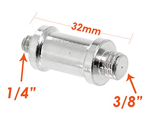 (2 Packs) 32mm 1/4" to 3/8" inch Male to Male Convertor Threaded Screw Adapter Spigot for Studio Light Stand, Hotshoe/Coldshoe Adapter Ball Head Flash Trigger Receiver