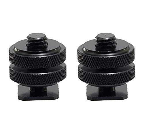 (2 Packs) Fotasy Hot Shoe to 3/8" Adapter, Camera Hot Shoe Mount Adapter, Flash Shoe to 3/8-16 Male Post Adapter with Locking Disk