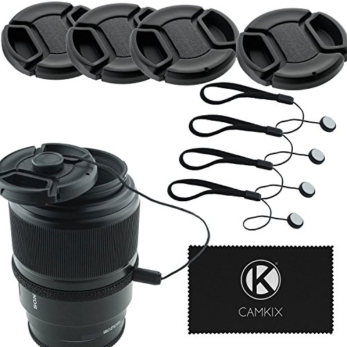52mm Lens Cap Bundle - 4 Snap-on Lens Caps for DSLR Cameras - 4 Lens Cap Keepers - Microfiber Cleaning Cloth Included - Compatible Nikon, Canon, Sony Cameras (52mm)