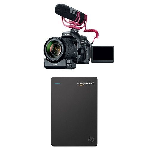 Canon Video Creator Kit [EOS 80D] with EF-S 18–135mm Lens, Rode VIDEOMIC GO, and 32GB Sandisk Memory Card with Seagate 1TB Hard Drive and 1-Year Amazon Drive - Black