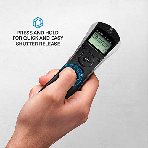 Polaroid Wireless Camera Shutter Remote w/Interval Timer - Includes Receiver, Handheld Transmitter w/Backlit Display & Connector Cable - Transmitter Enables Shooting Mode Switching w/o Need of Adjusting Camera Settings - Battery Operated For Nikon D90, D3100, D3200, D5000, D5100, D5200, D5300, D7000, D7100, D600, D610, P7700, P7800 SLR Cameras