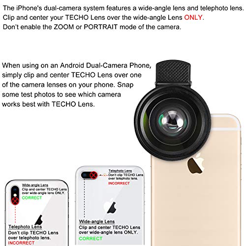 TECHO Universal Professional HD Camera Lens Kit for iPhone X / 8 / 8 Plus / 7 / 6s, Cellphone (0.45x Super Wide Angle Lens, 12.5x Super Macro Lens)