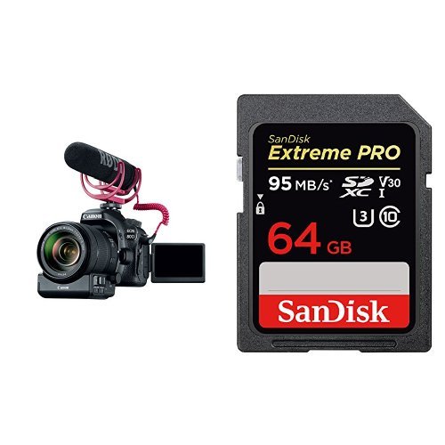 Canon Video Creator Kit [EOS 80D] with EF-S 18–135mm Lens, Rode VIDEOMIC GO, and 32GB Sandisk Memory Card with 64GB SDXC UHS-I Memory Card - Black