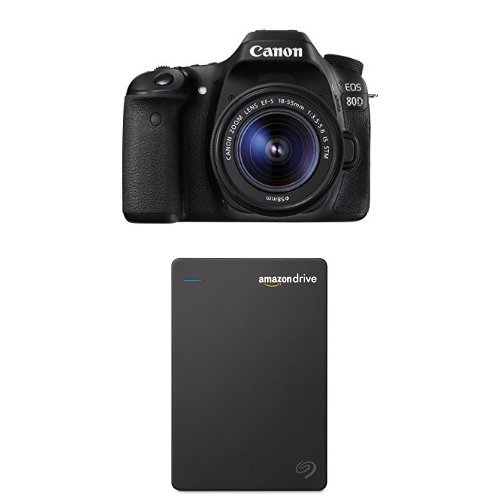 Canon Digital SLR Camera Body [EOS 80D] with EF-S 18-55mm f/3.5-5.6 Image Stabilization STM Lens with Seagate 1TB Hard Drive and 1-Year Amazon Drive - Black