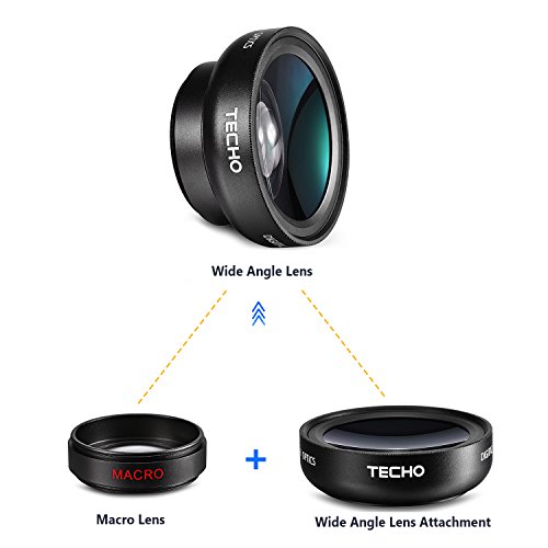 TECHO Universal Professional HD Camera Lens Kit for iPhone X / 8 / 8 Plus / 7 / 6s, Cellphone (0.45x Super Wide Angle Lens, 12.5x Super Macro Lens)