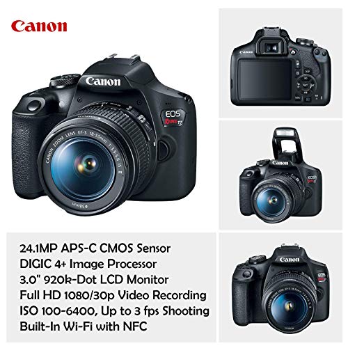 Canon EOS Rebel T7 DSLR Camera with 18-55mm is II Lens Bundle + Canon EF 75-300mm f/4-5.6 III Lens and 500mm Preset Lens + 32GB Memory + Filters + Monopod + Spider Flex Tripod + Professional Bundle