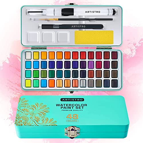 48 Vibrant Watercolor Paints Set with Metallics
