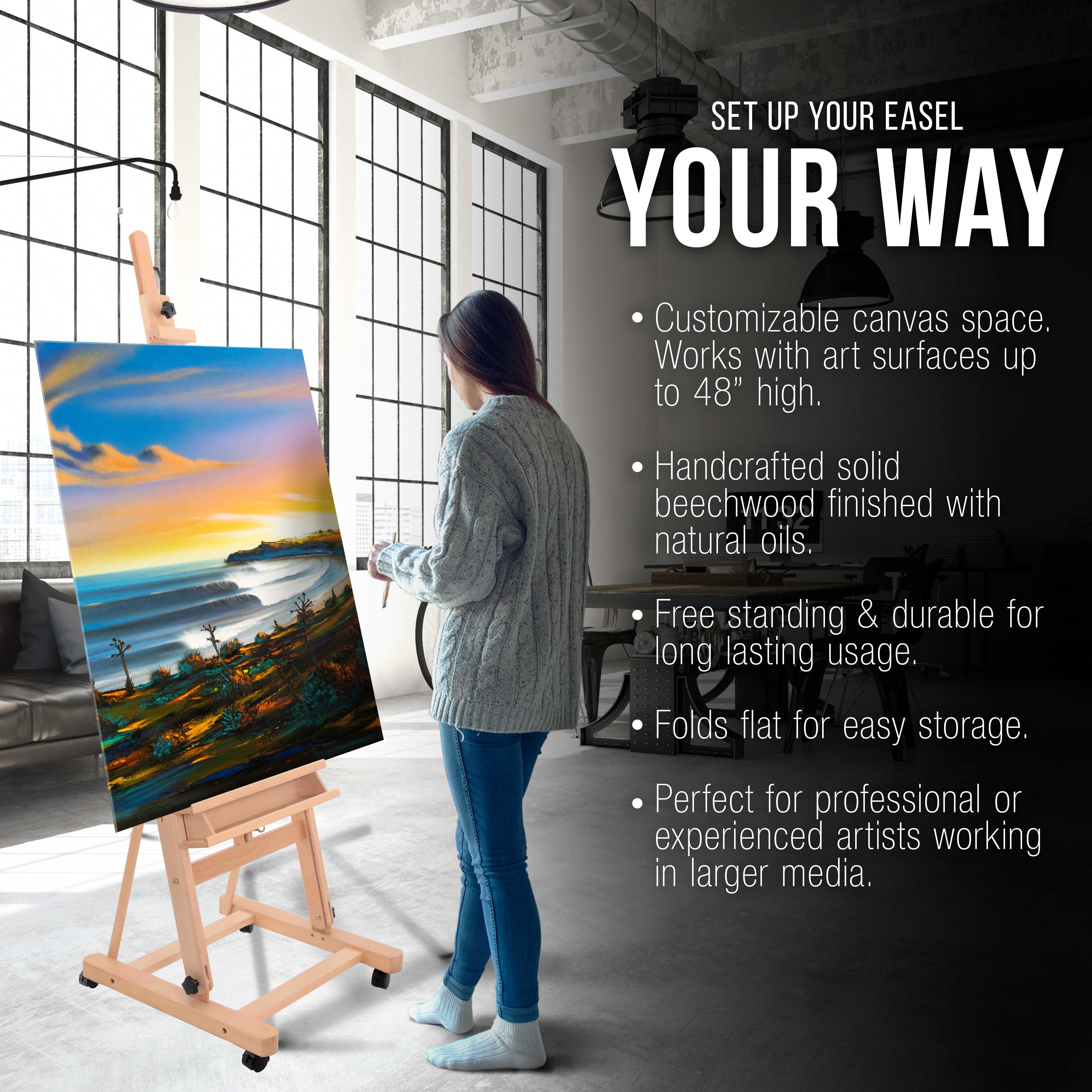 Adjustable H-Frame Wood Artist Studio Easel