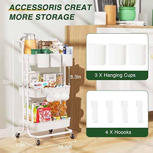 LEHOM 3-Tier Rolling Art Cart with Cup Holders