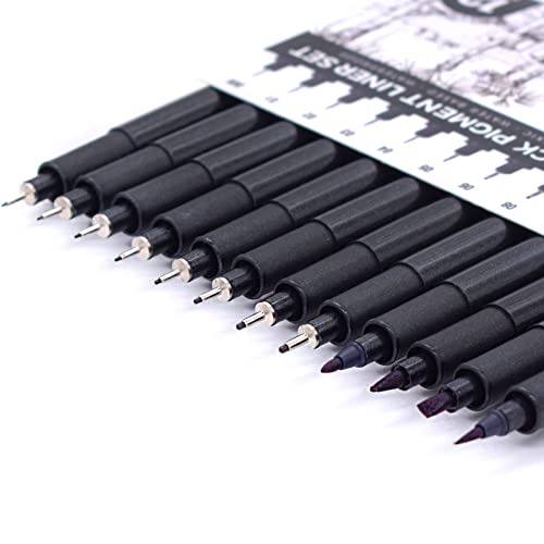 YISAN 12 Black Fineliner Pens for Artists