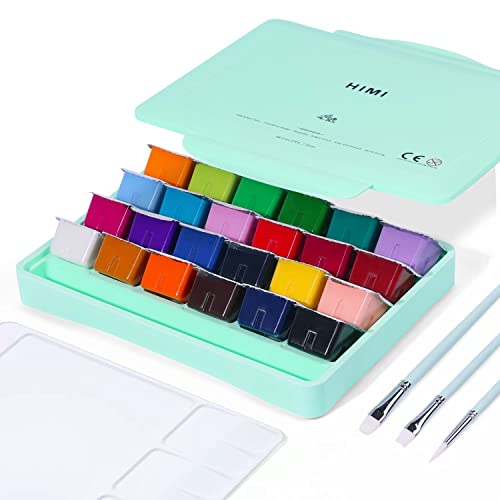HIMI 24 Color Gouache Paint Set with Brushes
