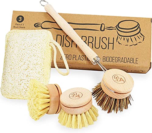 Wooden Dish Brush and Eco Sponge Cleaning Set