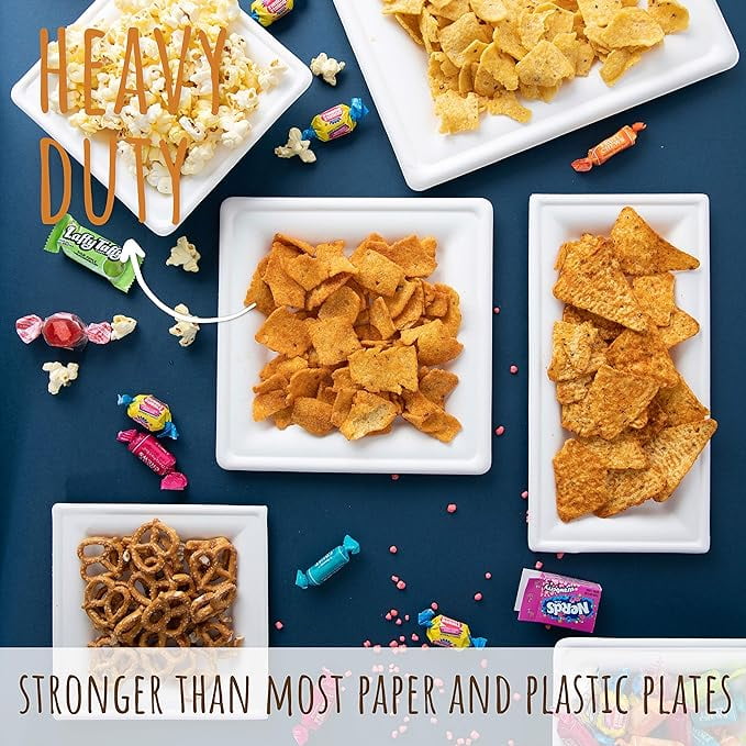 Biodegradable Sugarcane Square Plates - 60-Pack