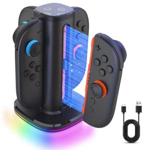 GMBACK Charging Dock for 2025 Nintendo Switch 2 JoyCon, 4-in-1 Charger Stand with Magnetic Stand, RGB Lighting & Smart Chip, Nintendo Switch 2 Charging Docking Station for Joycon Controllers