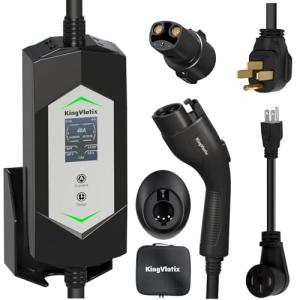 KingVlotix 40 Amp J1772/Tesla Level 2/1 Portable EV Charger with 25FT Cable, 240V NEMA 14-50 Plug & 120V NEMA 5-15 Adapter, J1772 car Connector & Tesla NACS Adapter as Tesla Charger